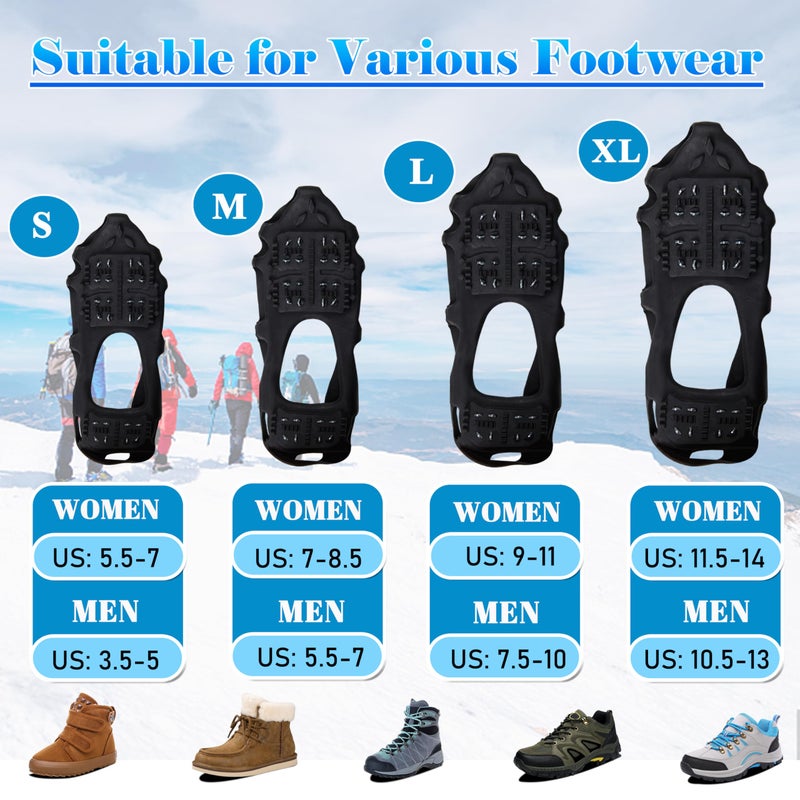 Shaddock Fishing Ice Snow Traction Cleats Crampons Anti-Slip Snow Shoes Cleats Walking on Snow and Ice Winter Walking Boots Cleats for Men Women Hiking, Jogging (24 Steel Crampons,Szie XL) - Image 3